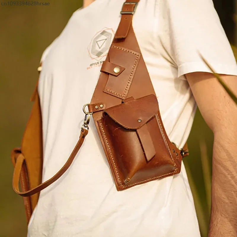 Średniowieczna Steampunkowa torba na ramię z uprzężą na klatkę piersiową Vintage skórzana torebka na telefon kieszonka kabura z zabezpieczeniem przed kradzieżą torba dla kobiet mężczyzn festiwal