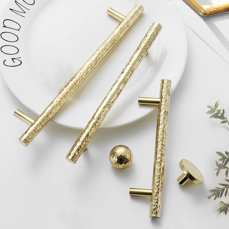 Brass Cabinet Handles Hammered Wardrobe Knobs Drawer Pulls American/Nordic Furniture Hardware Light Brass Gold