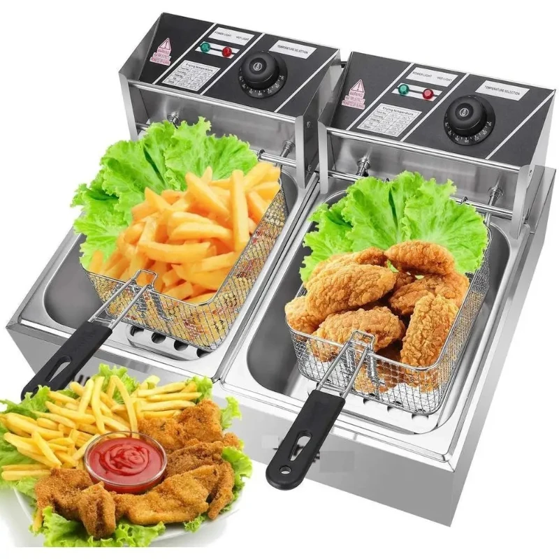 مقلاية كهربائية خزان مزدوج 20 لتر 200 °   أدوات المطبخ التجارية المصنوعة من الفولاذ المقاوم للصدأ 304 قوية