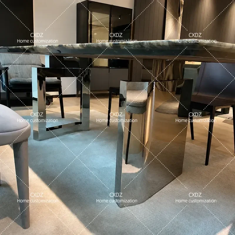 Blue Jadeite Natural Marble Dining Table Rectangular High End Light Luxury Stone Table for Restaurant Home Furniture