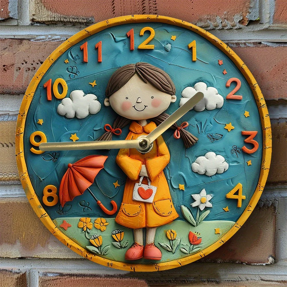 DIY Wall Clock Kit,Clock with High-Definition Umbrella Girl Print, Includes Movement – Creative Home Decor for Spring Gifts