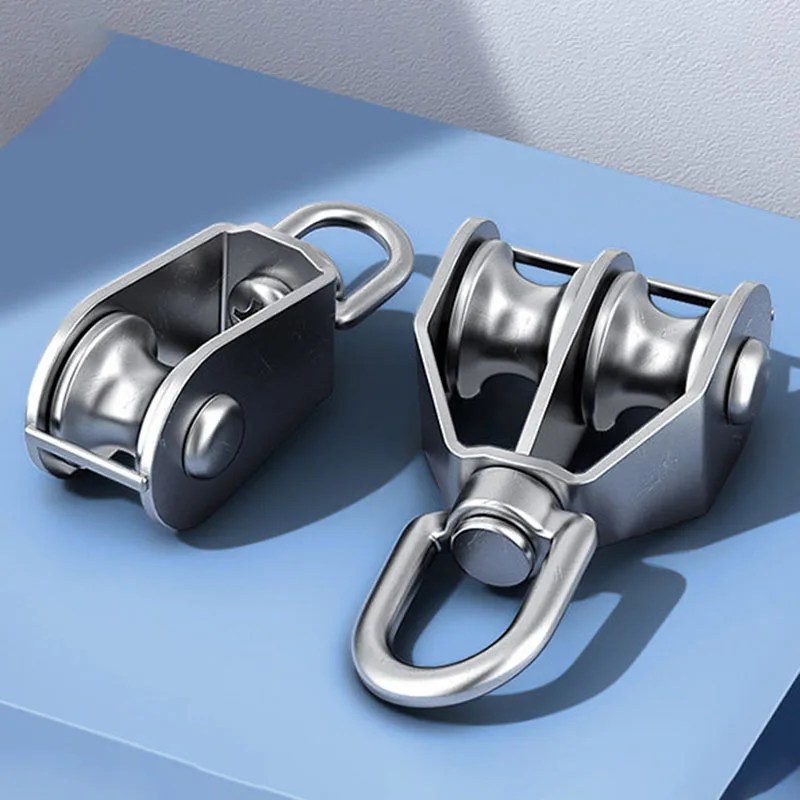Stainless Steel Pulley M15 M20 M25 M32 M50 M75 M100 Single/Double Wheel Swivel Lifting Rope Pulley Set Wire Rope Crane Pulley