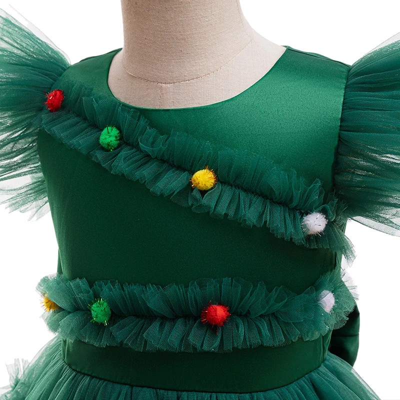 2025 عيد الميلاد فتاة فستان لطيف شجرة عيد الميلاد تول تنورة الأطفال لعب الأدوار ازياء الفتاة كرنفال حفلة الملابس الخضراء #3