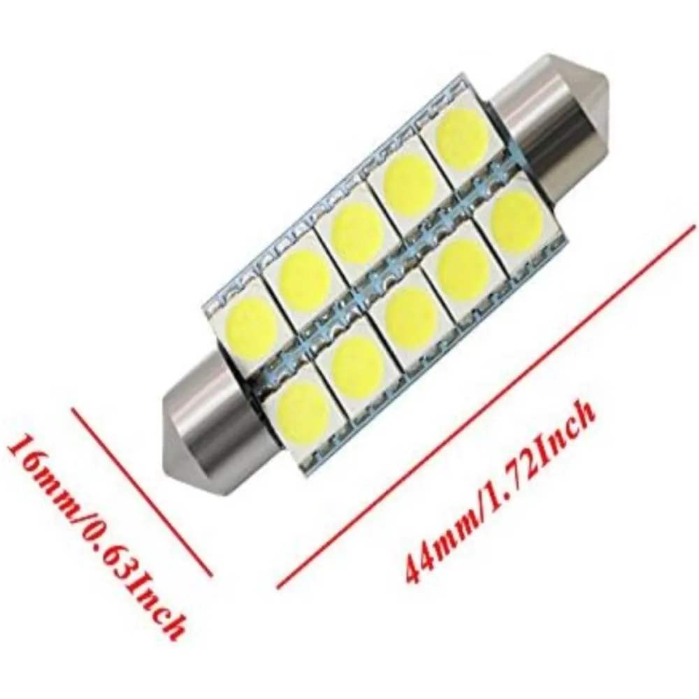 10PCS C5w 44mm(1.73”) LED Bulb 5050 10-SMD Chipsets WHITE Festoon Interior Dome Map Trunk Cargo LED Bulbs 578 211-2 212-2 579 21