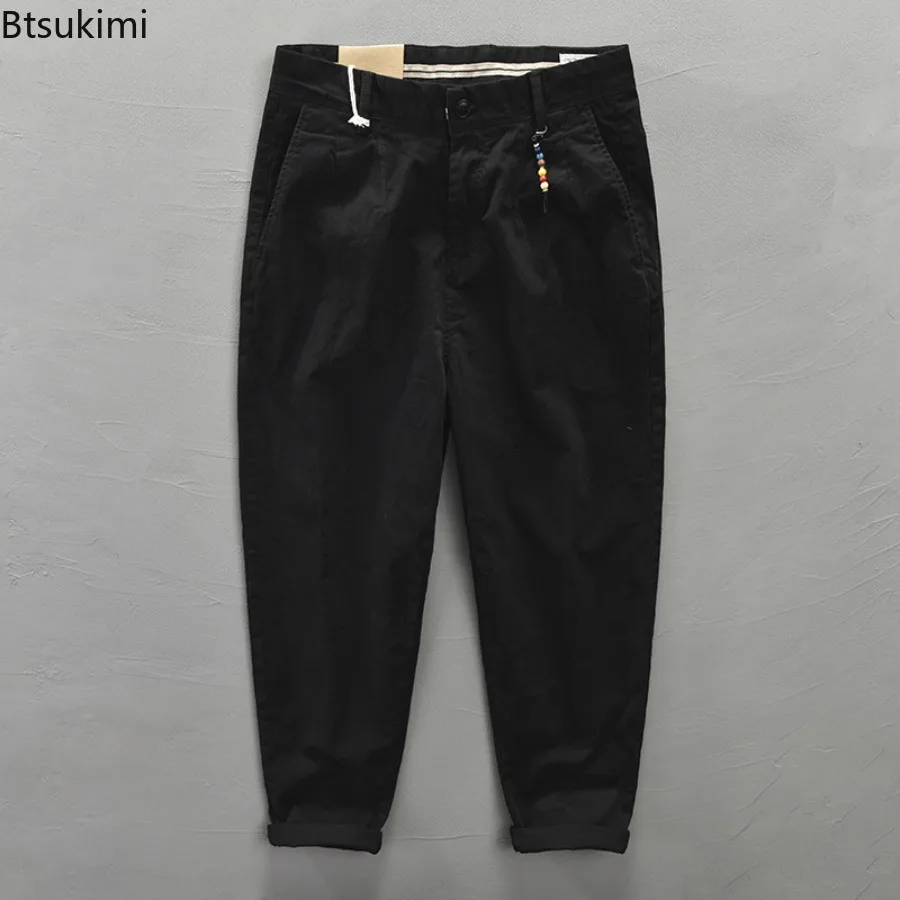 2025 Men's Cotton Vintage Cargo Pants Spring Autumn Fashion Beading Design Solid Baggy Pants Casual Streetwear Men Joggers Pants