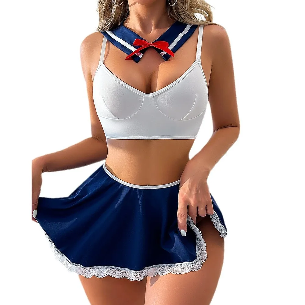 Vestido de lencería Sexy de dos piezas para mujer, lencería de colegiala, disfraz de fiesta traviesa para mujer adulta, disfraces de estudiante, ropa de dormir Fiter