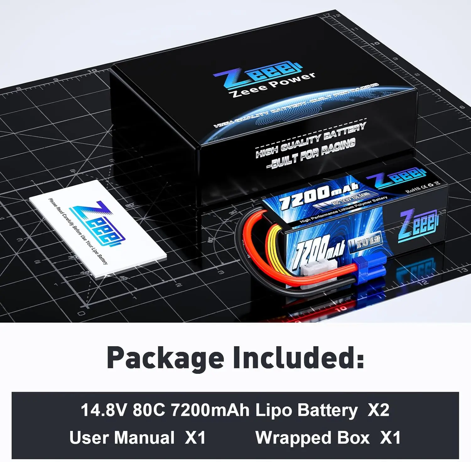 Zeee 4S Lipo Battery 14.8V 80C 7200mAh with EC5 Plug Hardcase for RC Car RC Airplane Boat Helicopter Racing Hobby RC Model Parts