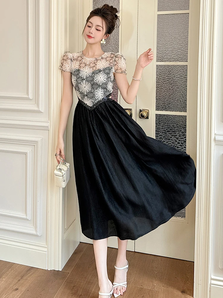 فستان رائع مثير للحفلات المسائية للنساء صدرية من الدانتيل مُزينة بنقشة الزهور بقماش شفاف رداء نسائي أنيق مستوحى من الطراز البهجة #6