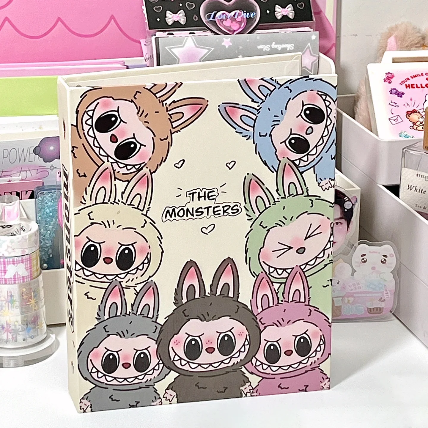 Carpeta de tarjetas comerciales Labubu A5 con 4 páginas de bolsillo, cubierta ultra dura para colección de tarjetas deportivas Pokemon MTG, álbum de fotos Kpop