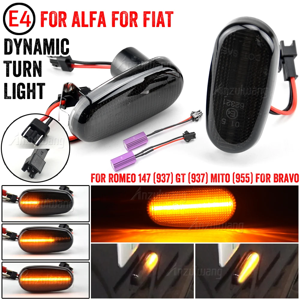 Smoke Dynamic LED Side Marker Fender Indicator Light For Alfa Romeo GT 147 937 MiTo 955 Fiat Bravo 198 Hatchback Siganl Lamp