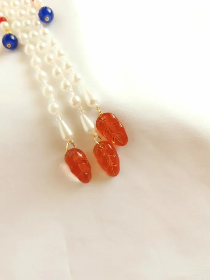 Collar de Borla larga Azul Quemado Yahoo Chino, Kostenlose Lieferung, Perla de Imitación, Nube trasera, Mariposa, Accessoires Hanfu