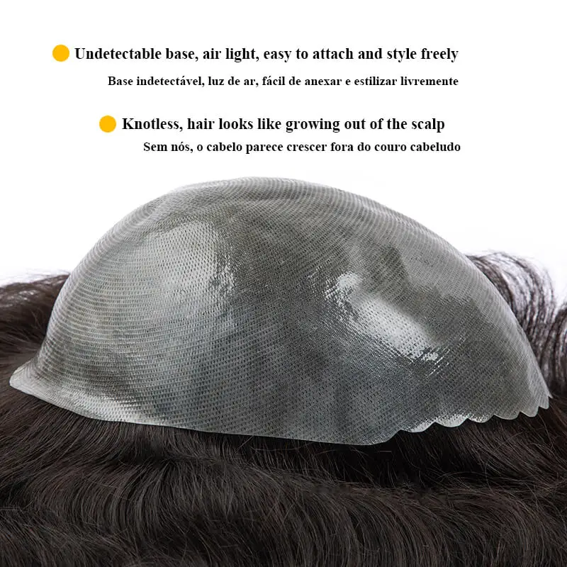 Man Haar Prothese 0.08Mm Knooploos Pu Toupetje Mannen Duurzaam Pruik Voor Mannen 100% Indian Haar Systeem Unit Capillaire Prothese