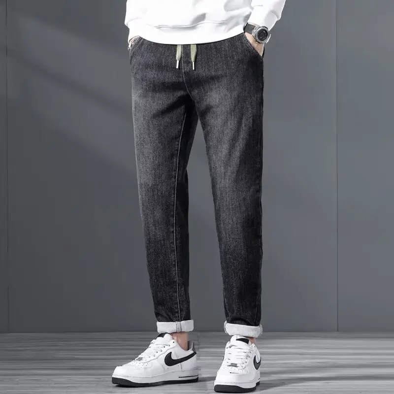 

Летние мужские джинсы с тонкой эластичной талией, свободные деловые мужские повседневные шаровары, прочные рабочие эластичные брюки