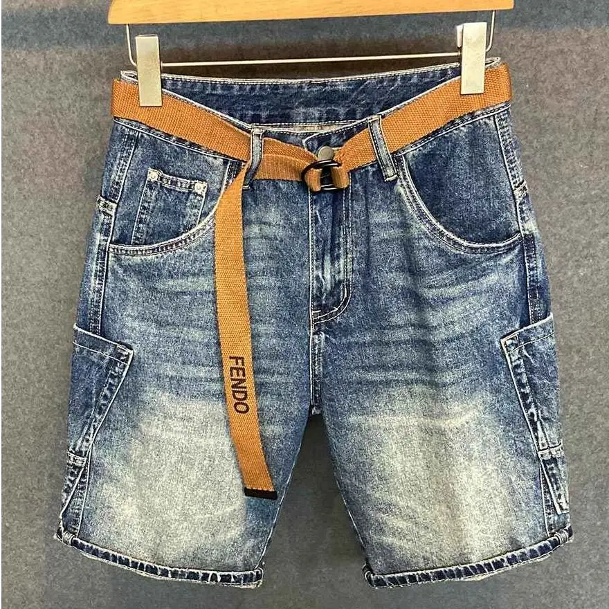 الصيف الرجال عارضة الدنيم السراويل العلامة التجارية جيوب فضفاضة السراويل المستقيمة العصرية خمر الشارع الشهير صديقها البضائع غسلها السراويل