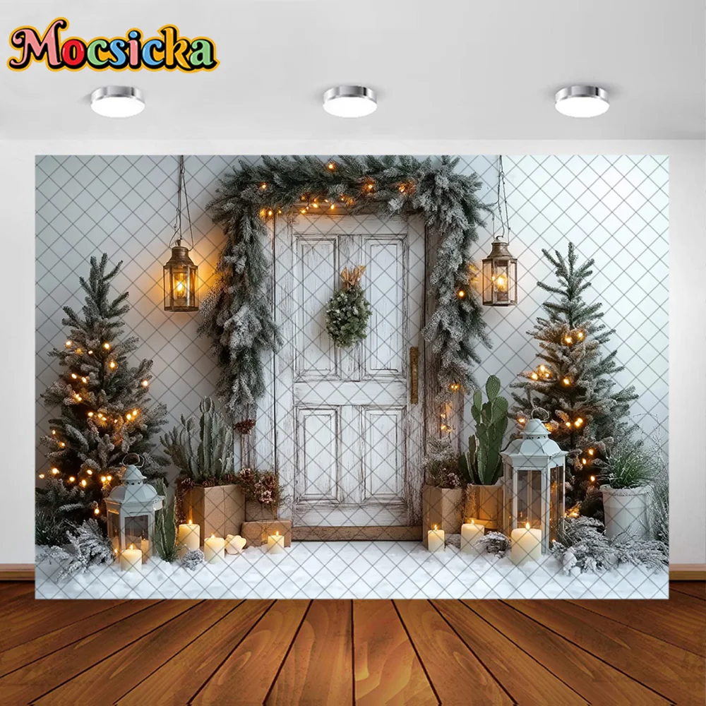 Mocsicka خلفيات للتصوير الفوتوغرافي شجرة عيد الميلاد إكليل الثلوج ديكورا الأسرة عيد الميلاد عطلة صورة خلفيات الصور للصور