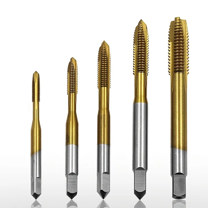 

5Pcs HSS Titanium Coating Screw Tap, Drill Bit Metric Straight Flute Thread Tap, Sprial Drill Bit Threading Tools