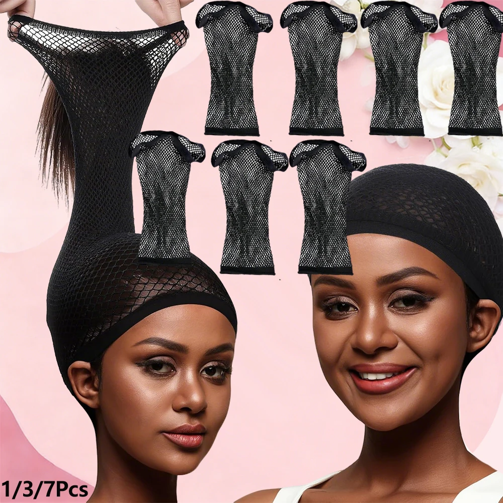 

1/3/7 шт. черные сетки для париков, сетка-основа для париков с крупной ячейкой для длинных волос для женщин, нескользящая сетка