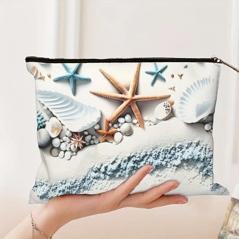 Eine Make-up-Tasche mit Ozeanmotiv – süße multifunktionale Reißverschlusstasche für Damen, Schmuckaufbewahrungstasche