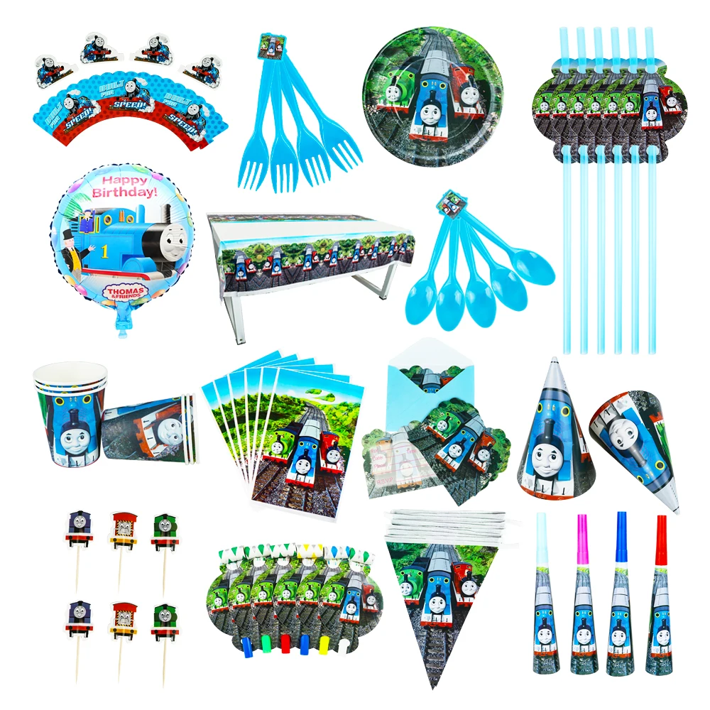 Thomas And Friends Party Decoration Train Locomotive Balloon Paper Cups Plates Tablecloth High Quality Baby Shower Supplies