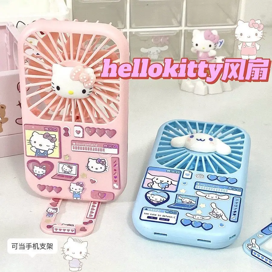 

Cinnamoroll Hello Kitty Anime Kawaii Sanrio Portable Pocket Fan Cute Cartoon Kuromi USB Charging Silent Mini Stand Desktop Fan
