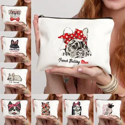 Cute French Bulldog Printing Women's Cosmetics Bag Female Makeup Bags Toiletry Pouch Big Child Pencil Case Roomy Storage Bag