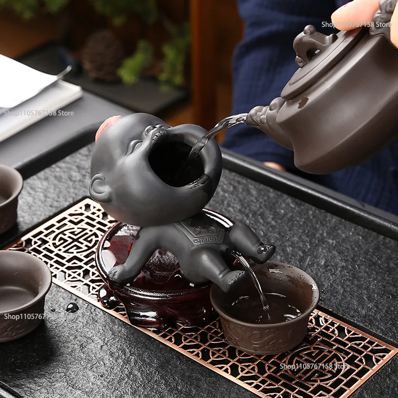 Cute Purple Sand Urine Boy Tea Pet Household Can Raise Tea Table Ornaments Fun Peeing Doll Tea Toy Set Accessories