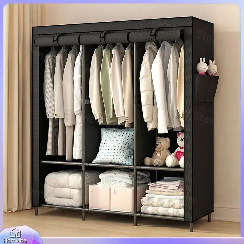 Simple Wardrobe Closet Portable Fabric Clothes Storage Organizer with Full Steel Frame Easy Assembly Dustproof Bedroom