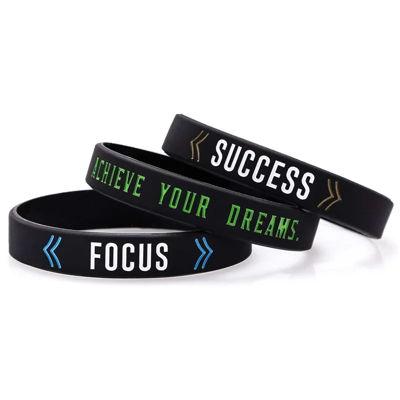 1Pc/3Pcs Motiverende Citaten Succes Bereiken Focus Rubberen Armband Siliconen Polsband