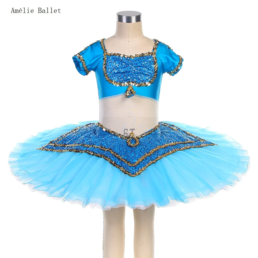 

BLL118 Child & Adult Ballet Dance Tutu Stretch spandex and micro sequin leotard bodice with layers of pleated tulle pancake tutu