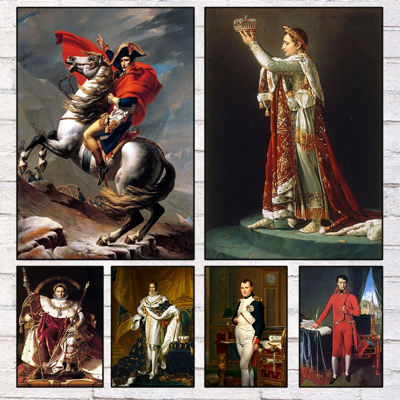 Póster con retrato de Napoleón Bonaparte, impresiones cruzadas de los Alpes, coronación de Napoleón I, pintura en lienzo para decoración del hogar y la sala de estar