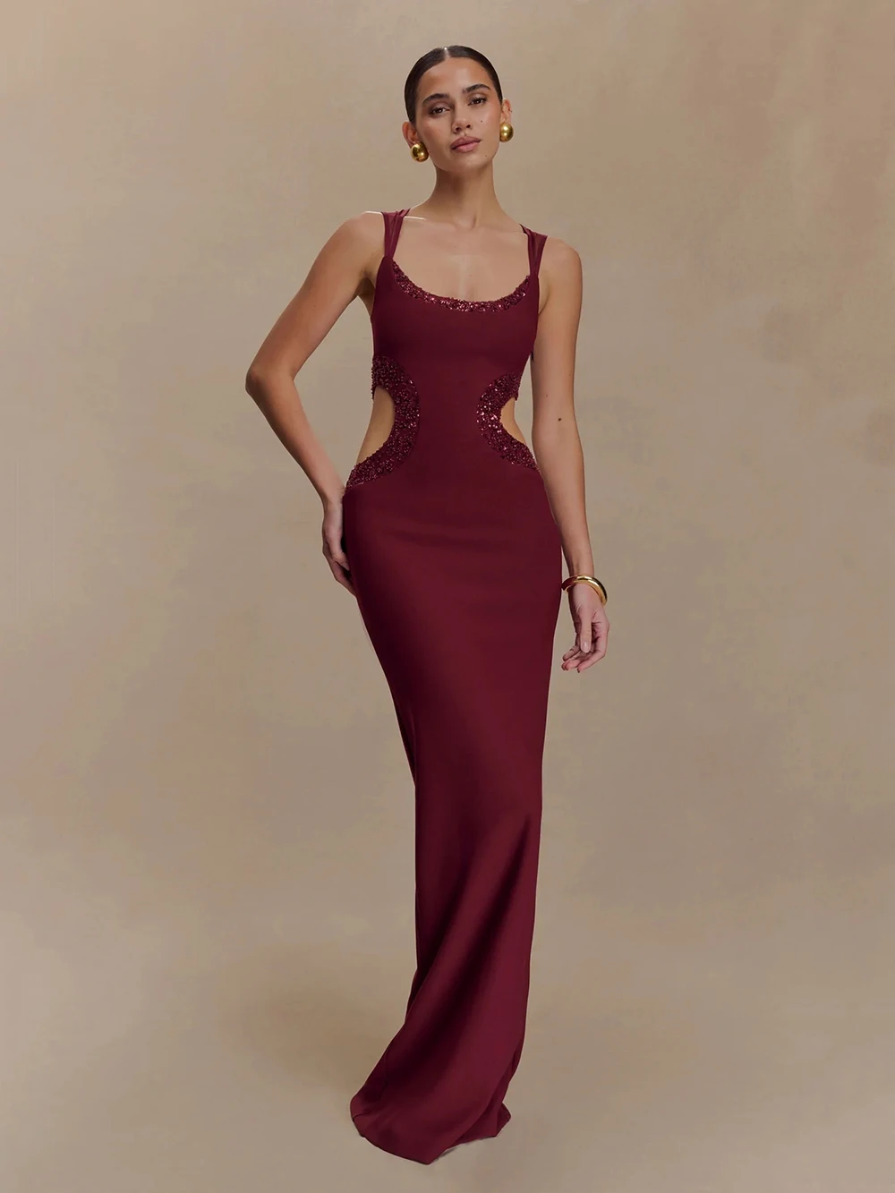 

Женское платье Modphy с пайетками, квадратным вырезом, без рукавов, с открытыми плечами, приталенное, с вырезами, для вечеринок, 2026