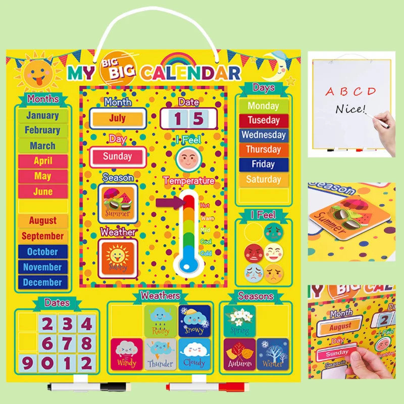 Kids Magnetic Calendar Homeschool Montessori Learning English Chart Board Teaching Aids Early Educational Toys for Children