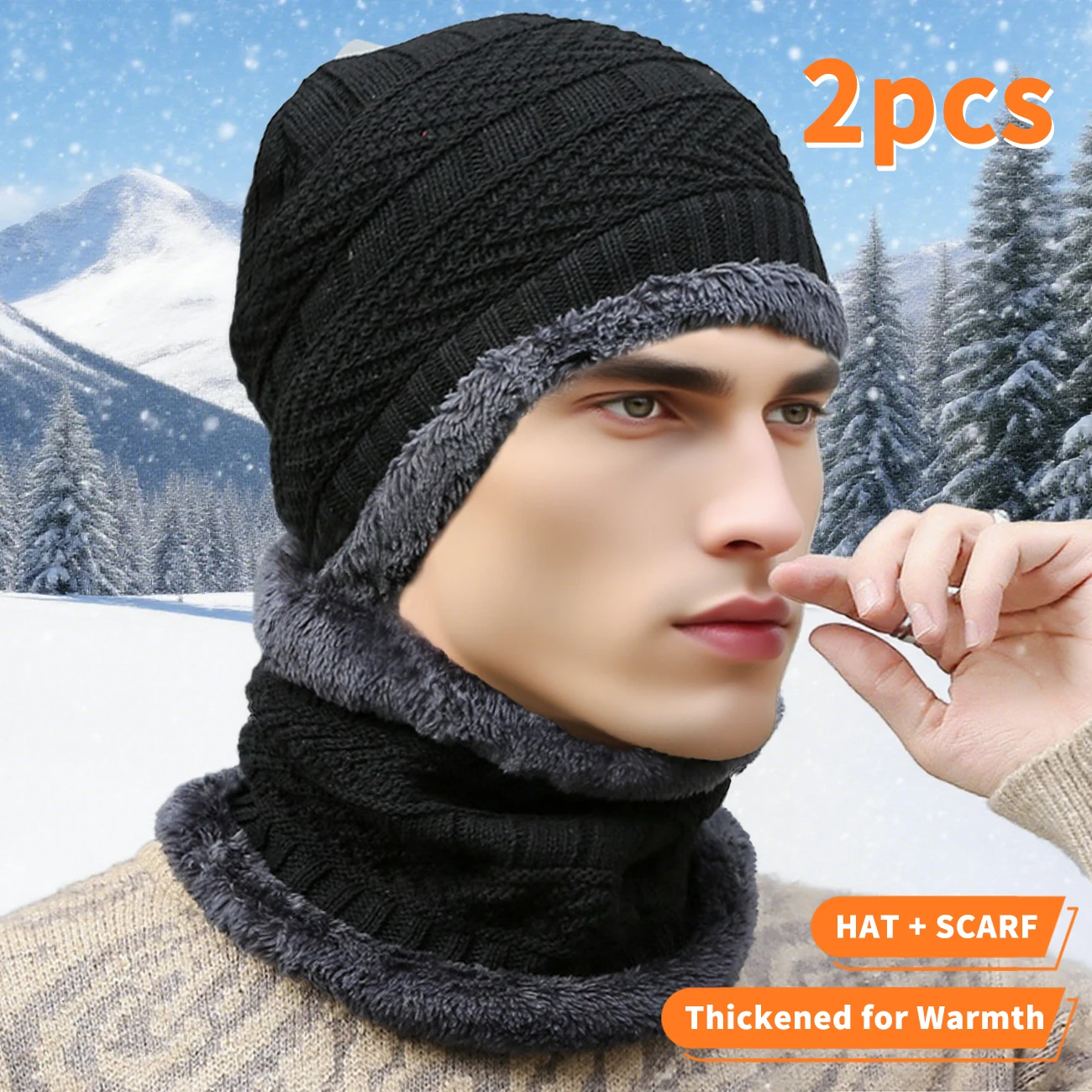 قبعة وشاح من سلسلة دافئة مكونة من قطعتين