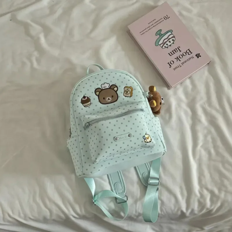 Polka Dot Rilakkuma Backpack Ins Style Cute Large Capacity School Bag Casual Travel Commute Shoulder Bag for Girls Students