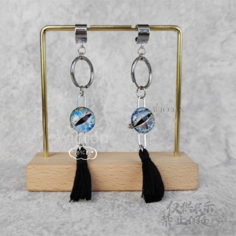 Anime Game Nu: Carnival Rei Cosplay Costume Tassel Ear Clip Earrings Ear Studs Jewelry Props Halloween Birthday Blue Gray Gift