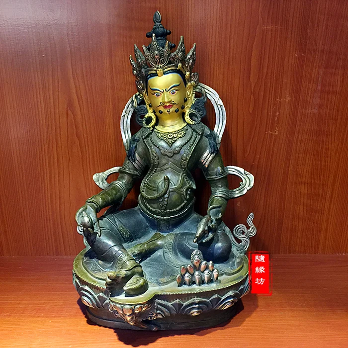 32cm LARGE # HOME hall efficacious Protection Talisman Buddhism gold-plated gilt  Yellow Jambhala buddha God of wealth statue