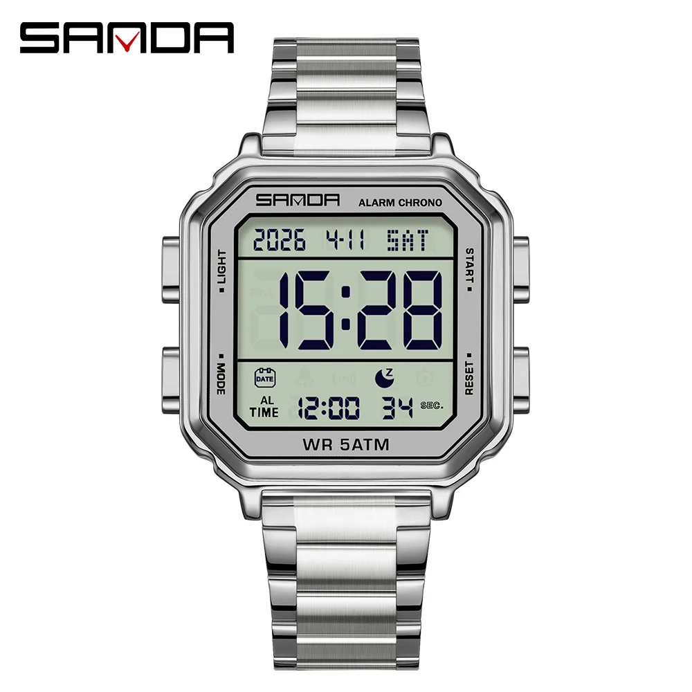 SANDA SD6379 Fashion Men's Electronic Watch Multi functional Luminous Dial Calendar Waterproof Sports Digital Watch