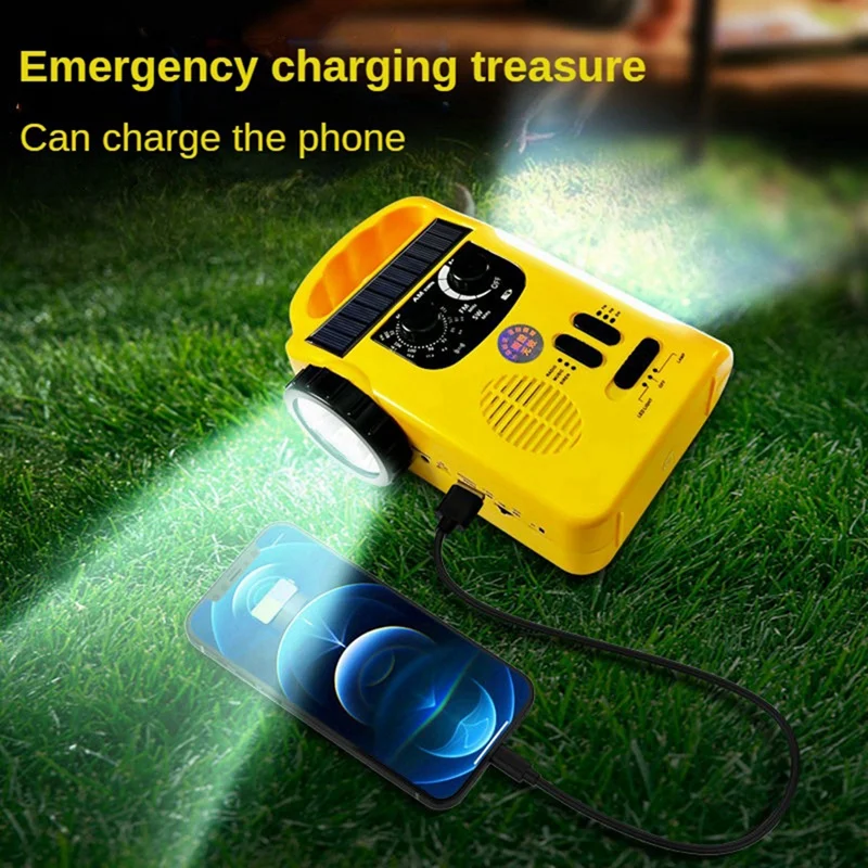 Radio de emergencia con manivela de bolsillo, Radio Solar AM/FM de 1200Mah con linterna LED, alarma SOS para acampar y aventuras al aire libre