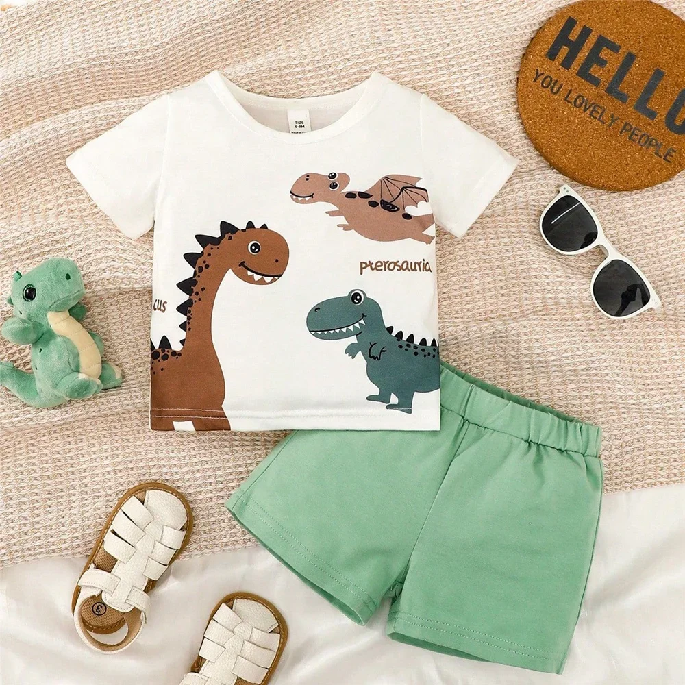 2 pezzi di vestiti estivi per neonato Set manica corta Cartoon Dinosaur Top + Shorts Fashion Sport abbigliamento bello per bambini 0-3 anni