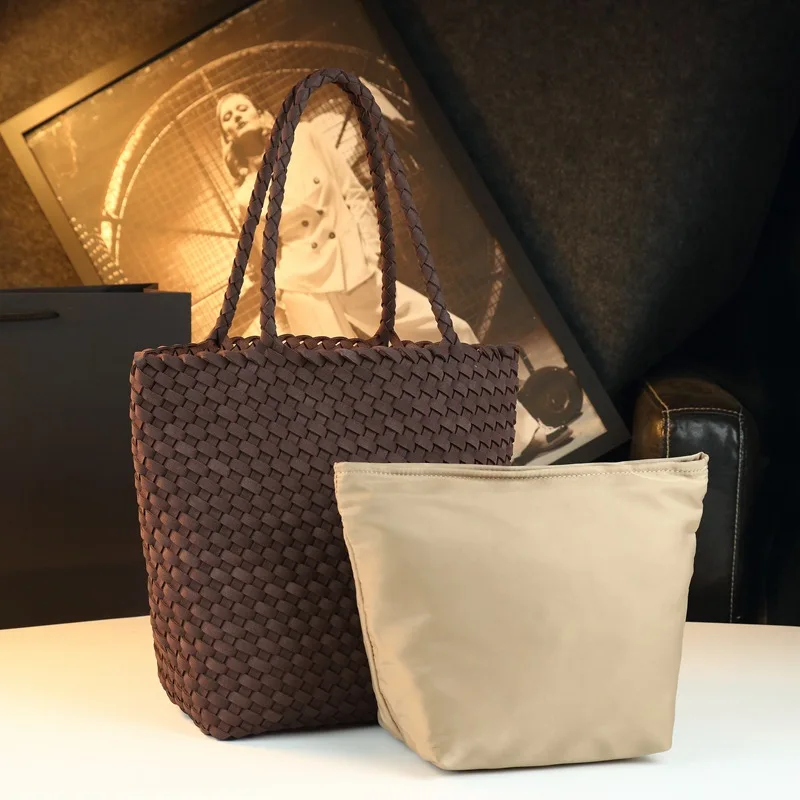 New hand-woven vegetable basket bag, large capacity, vertical style, casual frosted women's shoulder bag, underarm large bag, mo