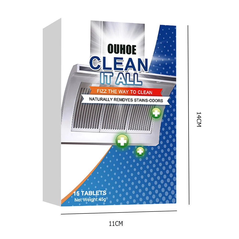 15pcs Kitchen Heavy Grease Cleaner Tablet Stove Oven Powerful Stain Remover Effervescent Kitchen Grease Foam Detergent