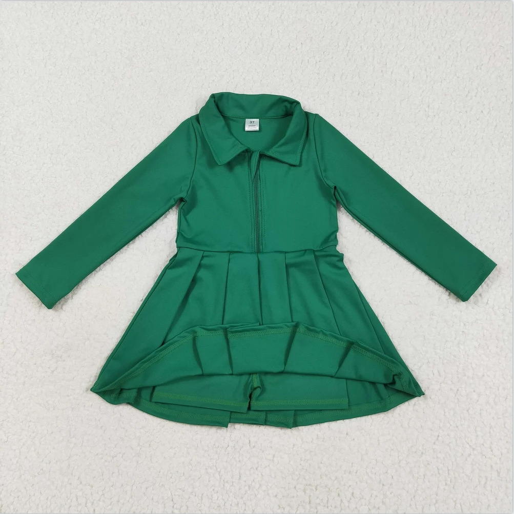 

Toddler Sibling Baby Girls Green long Sleeve Zipper Active Wear Athletic Boutique Kids Yoga Designer Clothes Girls Dress Set New