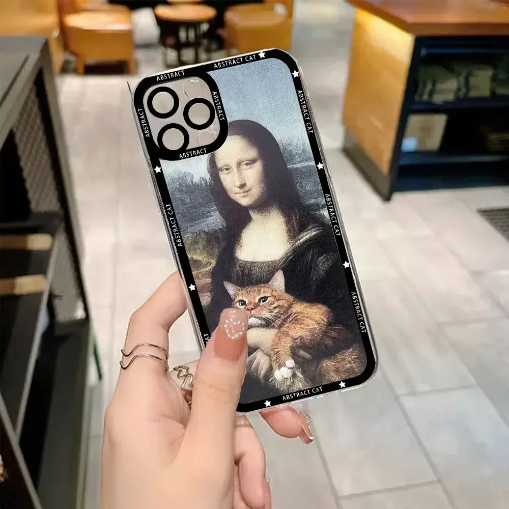 Van-Gogh Gustav Klimt Mona Lisa Fun Cat Art Phone Case for IPhone 16 15 14 13 12 11 Pro Max Mini XS X 7 8 Plus Clear Soft Covers