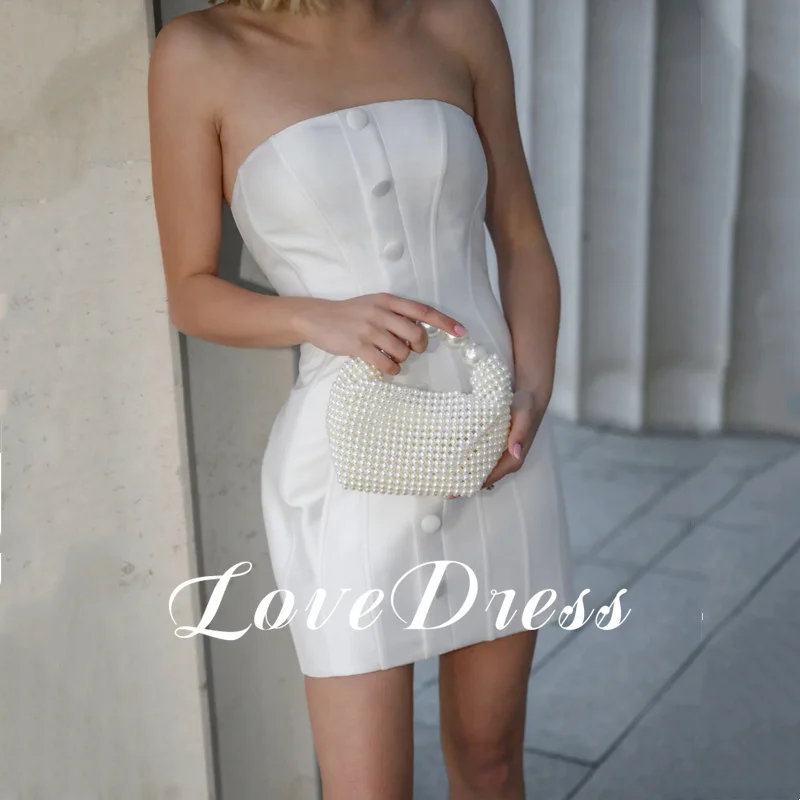 Simples branco cetim mini sereia vestido de casamento sexy sem alças sem mangas 2025 elegante sem costas plissado arco vestidos curtos personalizados