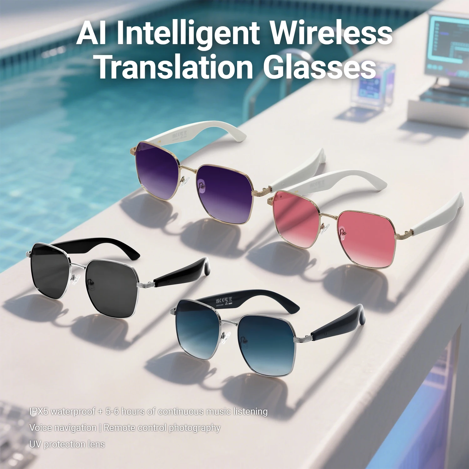 

LIGE Smart Glasses Bluetooth Call Music Playback Voice Assistant AI Glasses UV Protection Anti-Glare Travel Fashion Sunglasses
