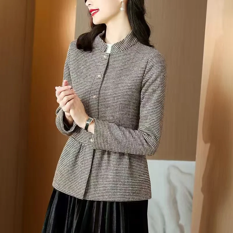 Women lattice Coat Spring Autumn New Female Xiaoxiangfeng Windbreaker Fashionable Top