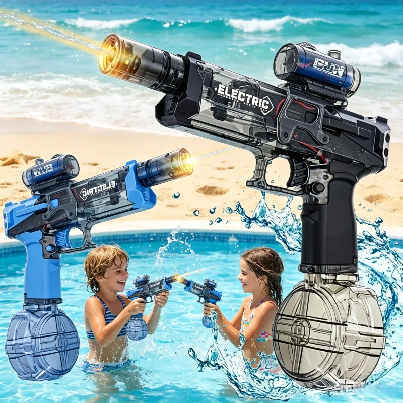 Pistolets à eau électriques à tir continu pour enfants, lumières clignotantes, lanceurs d'eau automatiques, jeu de tir en plein air pour l'été, jouet pour enfants, cadeau