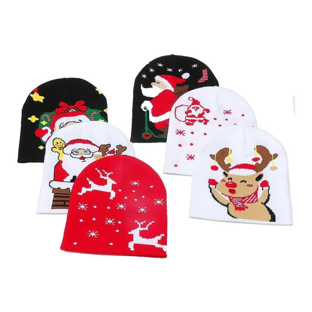 Reindeer Christmas Hat Christmas Tree Snowman Pullover Cap Cartoon New Year Dress Up Red Knitted Woolen Hat Party Supplies