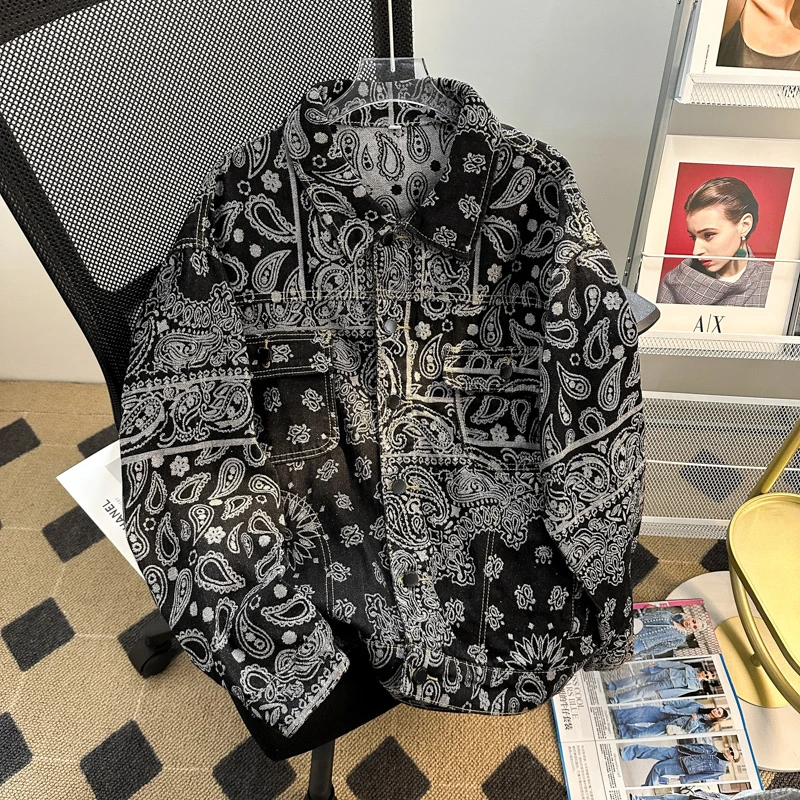 Винтажное свободное мужское джинсовое джинсовое платье с орехами и цветами, весенне-осеннее повседневное универсальное хипстерское пальто Long Sve, верхняя одежда