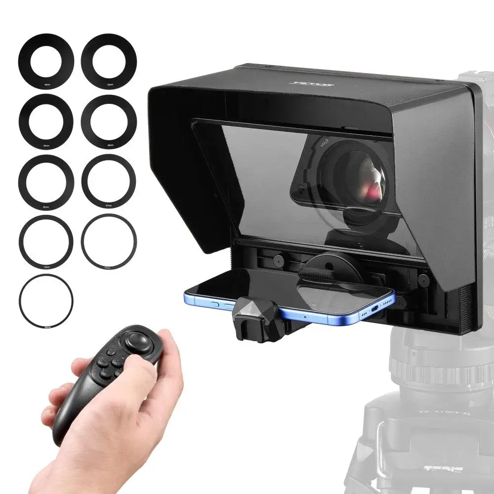 

Portable Teleprompter for webcam Smartphone Live Streaming with Remote Control 10 Inch Adjustable Screen